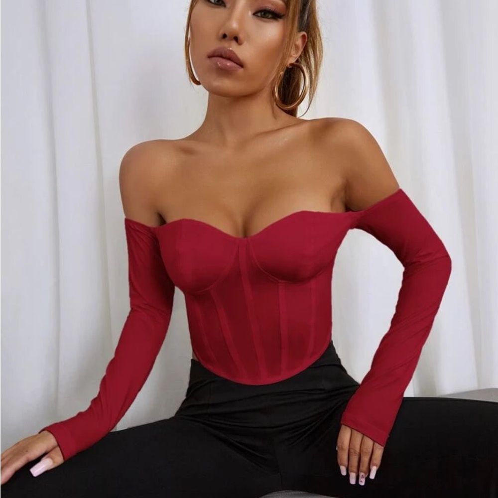 Off shoulder red top